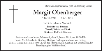 Traueranzeige von Margit Obenberger von Süddeutsche Zeitung