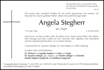 Traueranzeige von Angela Stegherr von Süddeutsche Zeitung