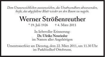 Traueranzeige von Werner Strößenreuther von Süddeutsche Zeitung