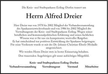 Traueranzeige von Alfred Dreier von Süddeutsche Zeitung