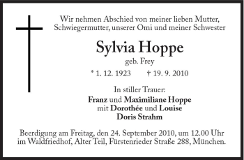 Traueranzeige von Sylvia Hoppe von Süddeutsche Zeitung