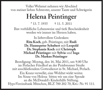 Traueranzeige von Helena Peintinger von Süddeutsche Zeitung
