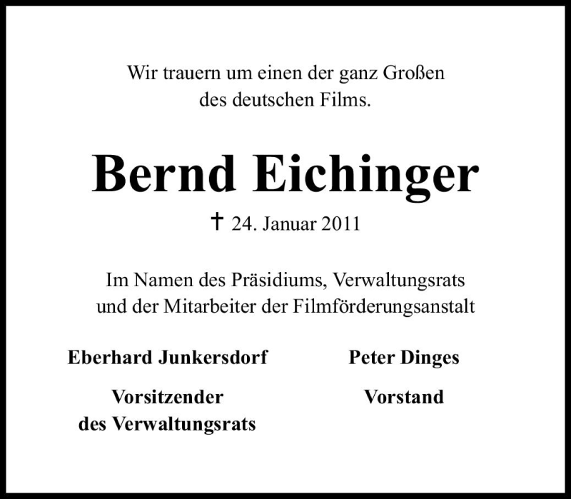  Traueranzeige für Bernd Eichinger vom 05.02.2011 aus Süddeutsche Zeitung