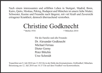 Traueranzeige von Christiane Godknecht  von Süddeutsche Zeitung