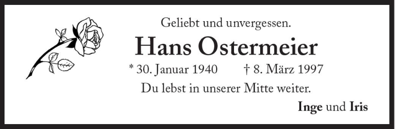  Traueranzeige für Hans Ostermeier vom 08.03.2011 aus Süddeutsche Zeitung