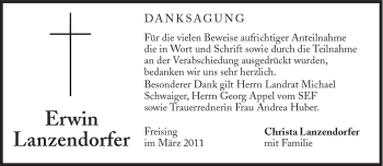 Traueranzeige von Erwin Lanzendorfer von Süddeutsche Zeitung