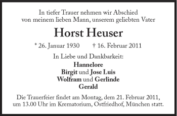 Traueranzeige von Horst Heuser von Süddeutsche Zeitung