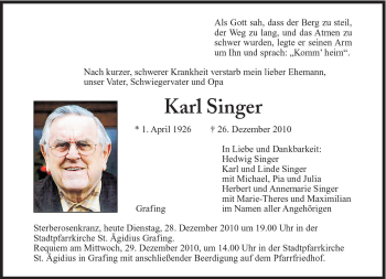 Traueranzeige von Karl Singer von Süddeutsche Zeitung