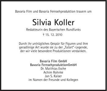 Traueranzeige von Silvia Koller von Süddeutsche Zeitung