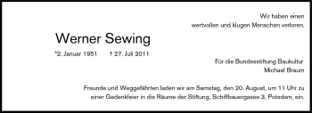 Traueranzeige von Werner Sewing von Süddeutsche Zeitung
