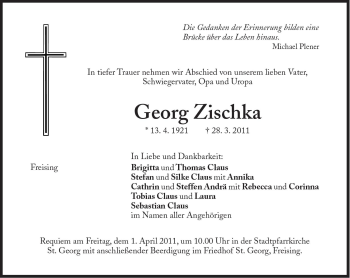 Traueranzeige von Georg Zischka von Süddeutsche Zeitung