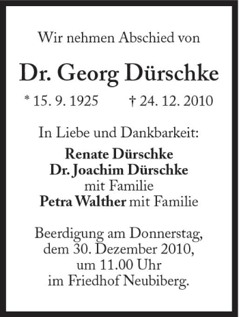 Traueranzeige von Georg Dürschke von Süddeutsche Zeitung