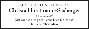 Traueranzeige von Christa Horstmann-Saxberger von Süddeutsche Zeitung