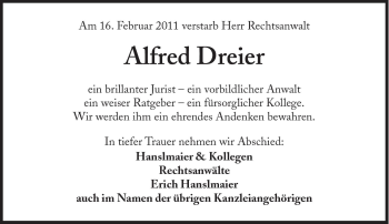 Traueranzeige von Alfred Dreier von Süddeutsche Zeitung