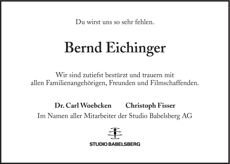  Traueranzeige für Bernd Eichinger vom 28.01.2011 aus Süddeutsche Zeitung