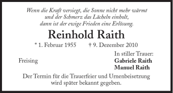 Traueranzeige von Reinhold Raith von Süddeutsche Zeitung