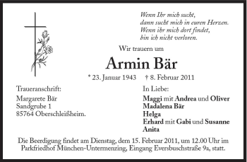 Traueranzeige von Armin Bär von Süddeutsche Zeitung