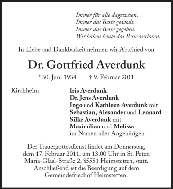 Traueranzeige von Gottfried Averdunk von Süddeutsche Zeitung