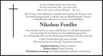 Traueranzeige von Nikolaus Fendler von Süddeutsche Zeitung