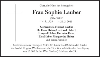 Traueranzeige von Sophie Lauber von Süddeutsche Zeitung