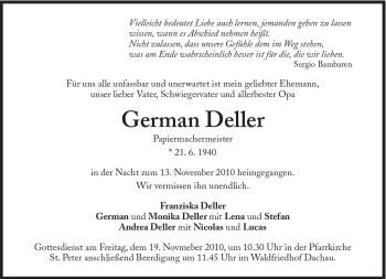 Traueranzeige von German Deller von Süddeutsche Zeitung