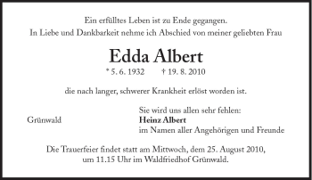 Traueranzeige von Albert Edda von Süddeutsche Zeitung