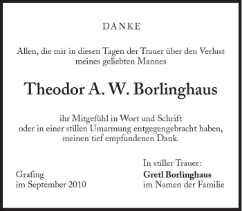 Traueranzeige von Theodor .A.W. Borlinghaus von Süddeutsche Zeitung