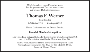 Traueranzeige von Thomas F. Werner von Süddeutsche Zeitung