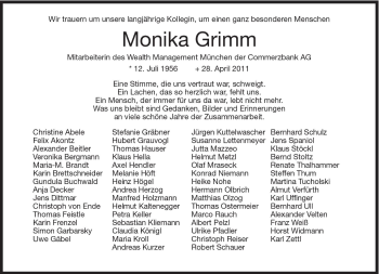 Traueranzeige von Monika Grimm von Süddeutsche Zeitung