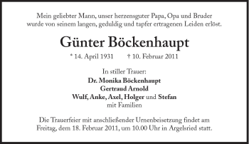 Traueranzeige von Günter Böckenhaupt von Süddeutsche Zeitung