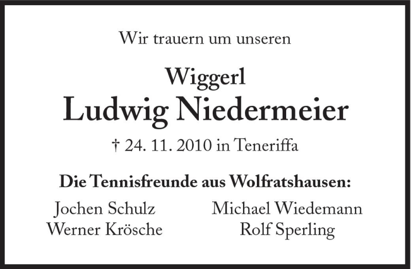  Traueranzeige für Ludwig Niedermeier vom 25.01.2011 aus Süddeutsche Zeitung