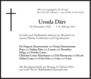 Traueranzeige von Ursula Därr von Süddeutsche Zeitung