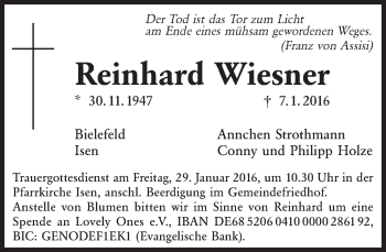 Traueranzeige von Reinhard Wiesner von Süddeutsche Zeitung