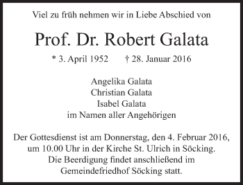 Traueranzeige von Robert Galata von Süddeutsche Zeitung