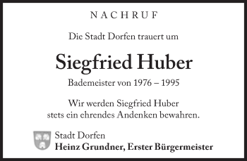 Traueranzeige von Siegfried Huber von Süddeutsche Zeitung