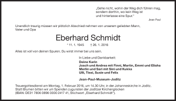 Traueranzeige von Eberhard Schmidt von Süddeutsche Zeitung