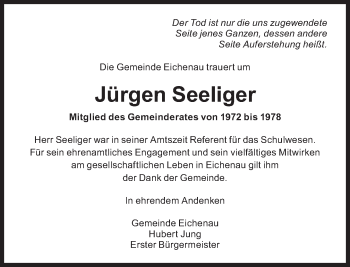 Traueranzeige von Jürgen Seeliger von Süddeutsche Zeitung
