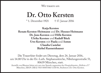Traueranzeige von Otto Kersten von Süddeutsche Zeitung