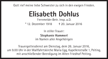 Traueranzeige von Elisabeth Dohlus von Süddeutsche Zeitung
