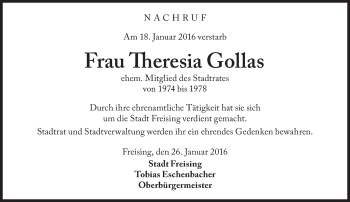 Traueranzeige von Theresia Gollas von Süddeutsche Zeitung