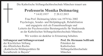 Traueranzeige von Monika Deitmaring von Süddeutsche Zeitung