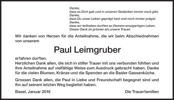 Traueranzeige von Paul Leimgruber von Süddeutsche Zeitung