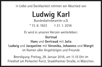 Traueranzeige von Ludwig Karl von Süddeutsche Zeitung