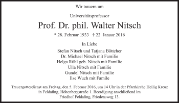 Traueranzeige von Walter Nitsch von Süddeutsche Zeitung