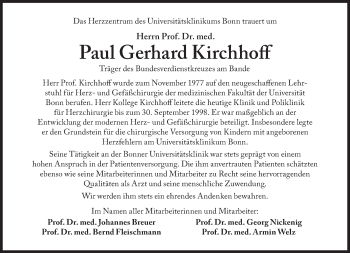 Traueranzeige von Paul Gerhard Kirchhoff  von Süddeutsche Zeitung