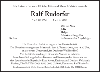Traueranzeige von Ralf Rudorfer von Süddeutsche Zeitung