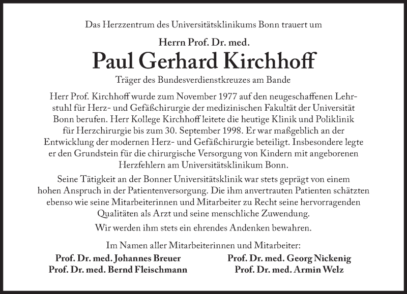  Traueranzeige für Paul Gerhard Kirchhoff  vom 01.02.2016 aus Süddeutsche Zeitung