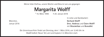 Traueranzeige von Margarita Wolff von Süddeutsche Zeitung