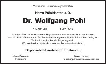 Traueranzeige von Wolfgang Pohl von Süddeutsche Zeitung