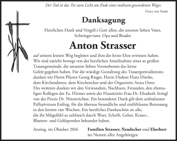 Traueranzeige von Anton Strasser von Süddeutsche Zeitung